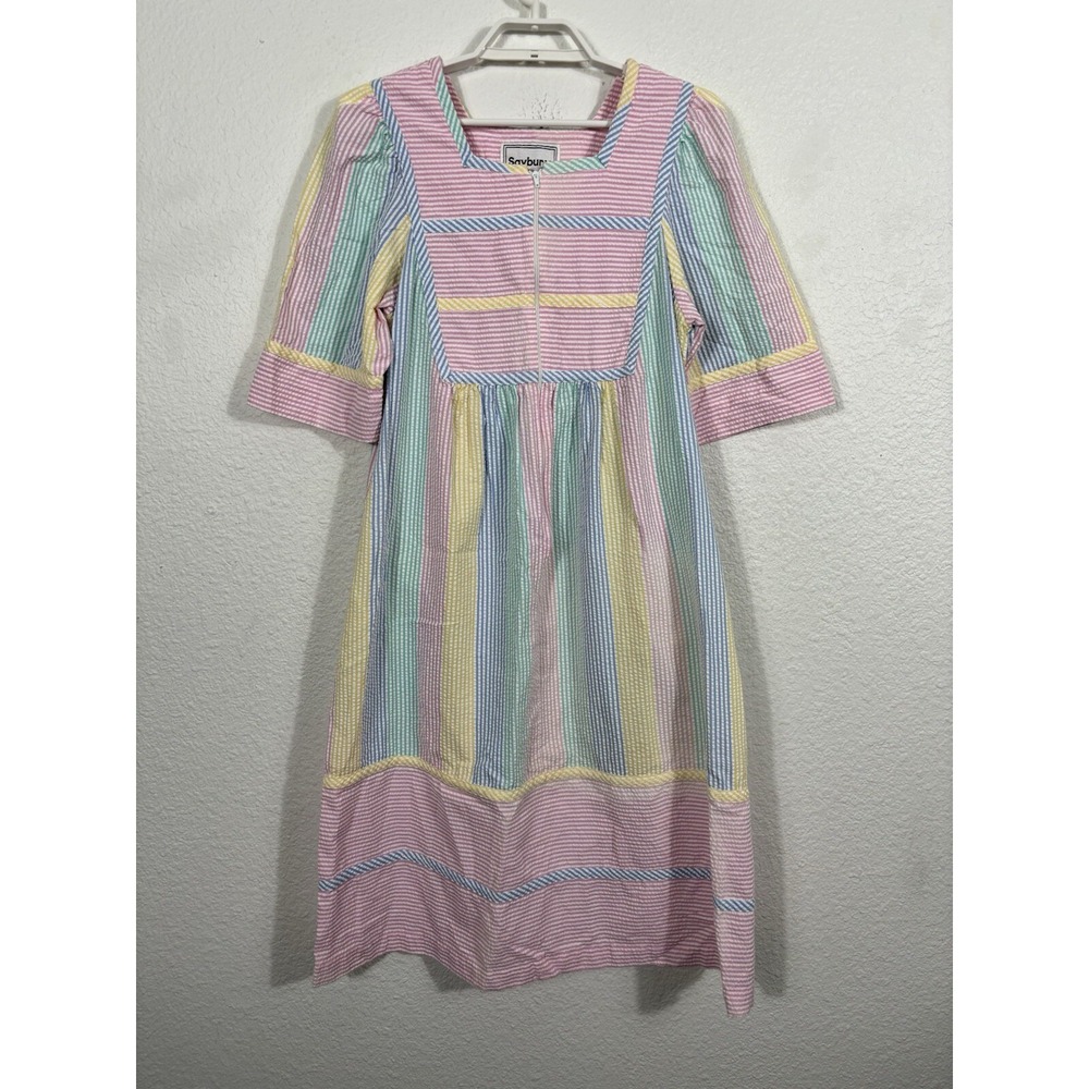 Saybury Sleepwear Nightgown Size‎ S Seersucker Striped Multicolor Cotton Blend